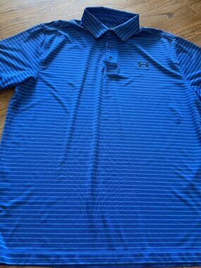 UNDER ARMOUR MENS BLUE XL STRIPED LOOSE HEAT GEAR DRI FIT SHIRT